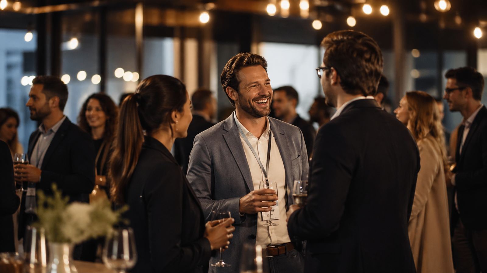 Guests watching shared photos appear live on a large event screen