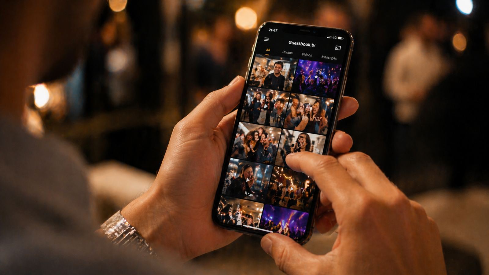 Guests taking a selfie during an evening event